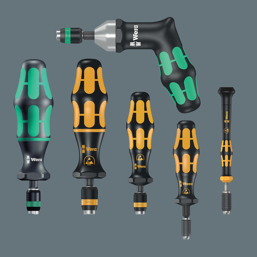 1460 ESD Kraftform Micro torque screwdrivers, with factory pre-set value (0.02-0.11 Nm) and quick-release chuck